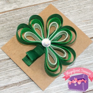 Loopy Shamrock Bow - Loopy Shamrock Pin - Shamrock Hair Bow - Toddler Barrette - Baby Clippie - St. Patrick&#39;s Day Bow - St. Paddy&#39;s Day Bow