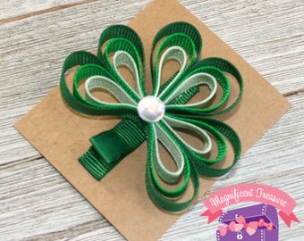 Loopy Shamrock Bow - Loopy Shamrock Pin - Shamrock Hair Bow - Toddler Barrette - Baby Clippie - St. Patrick’s Day Bow - St. Paddy’s Day Bow