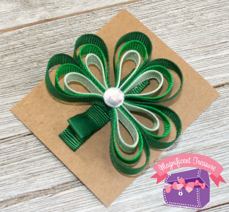 Loopy Shamrock Bow  Loopy Shamrock Pin  Shamrock Hair Bow  image 0