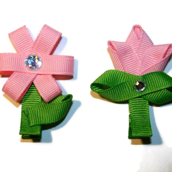 Items similar to Pair of Ribbon Flower Hair Clips on Etsy