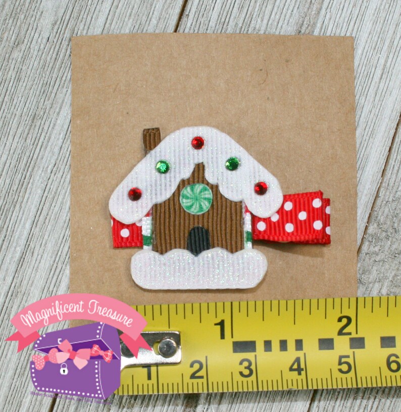 Christmas Pin Ribbon Sculpture Christmas Hair Bow Girl Holiday Barrette Gingerbread House Pin Gingerbread House Hair Clip