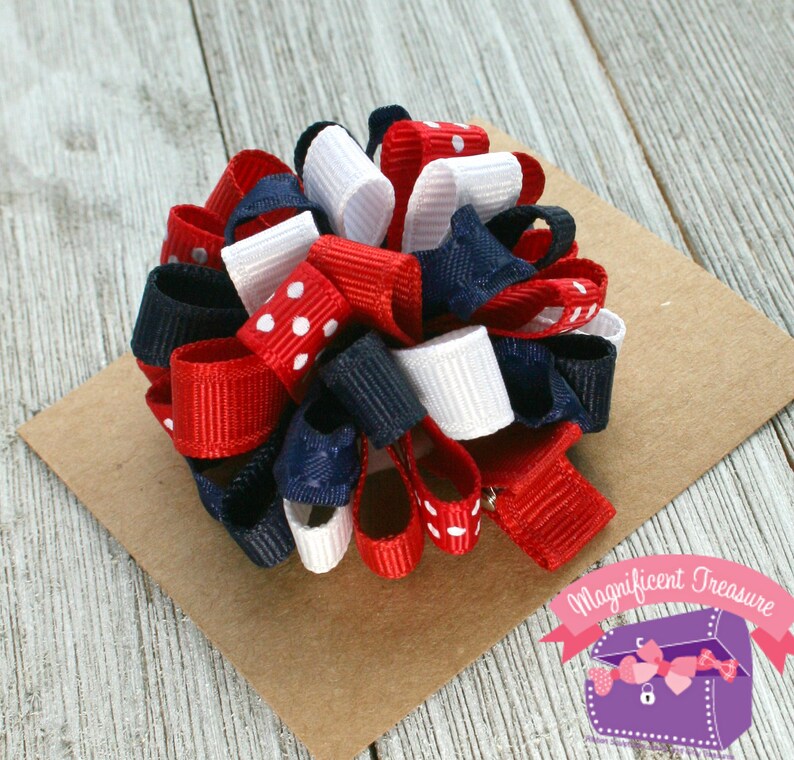 Patriotic Puff Hair Bow  Red White and Blue Girl Hair Bow  image 0
