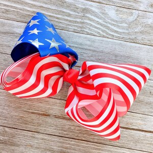 7 to 8 Inch Flag Ribbon Hair Bow - Jumbo Stars and Stripes Bow - 4th of July Bow - Extra Large Patriotic Bow - Large Southern Bow - America