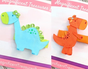 Dinosaur Hair Clip - T-Rex Hair Bow - Brontosaurus Ribbon Sculpture - Critter Clip - Animal Clippie - Girl Barrette - Toddler Clip - Dino