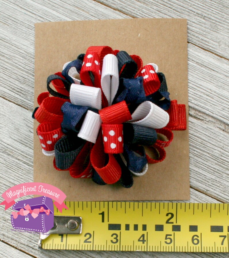 Patriotic Puff Hair Bow  Red White and Blue Girl Hair Bow  image 2