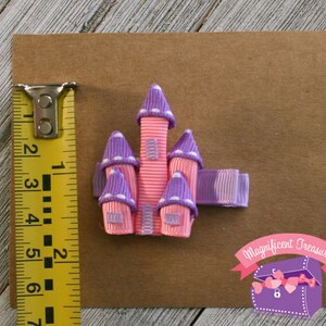 Castle Hair Clip Pink and Purple Princess Castle Hair Bow Ribbon Sculpture Girl Castle Clippie Toddler Castle Barrette image 3