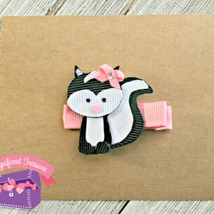 Skunk Hair Clip - Skunk Hair Bow - Ribbon Sculpture - Critter Clip - Animal Clippie - Girl Barrette - Toddler Hair Bow - Baby Hair Clip