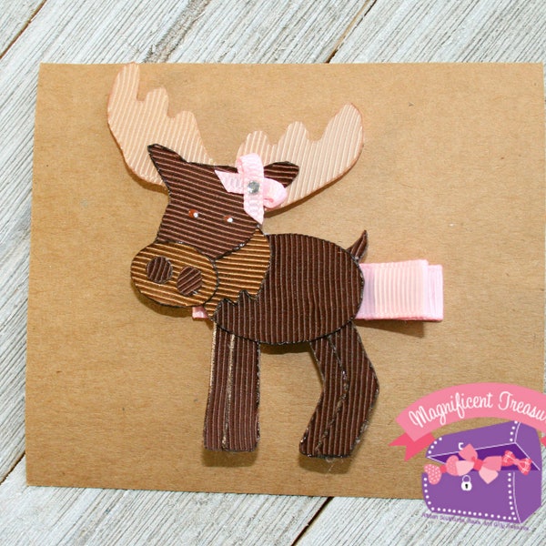 Moose Hair Clip - Moose Hair Bow - Moose Ribbon Sculpture - Critter Clip - Animal Clippie - Girl Barrette - Toddler Clip - Baby Clip