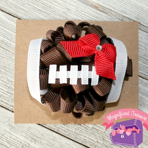 Football Hair Bow - Football Hair Clip - Your Team Color - Football Loopy Puff Bow - Football Korker Clippie - Toddler Football Barrette