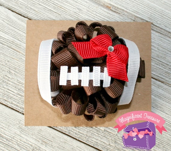 Football Hair Bow - Football Hair Clip - Your Team Color - Football Loopy Puff Bow - Football Korker Clippie - Toddler Football Barrette