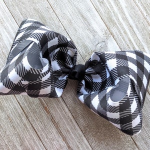 Weiße Büffel Karo 7 Zoll Haarschleife - Büffel Karo Haarschleife - 21 cm Schleife Weiß und Schwarz Karo - Mädchen Boutique Schleife - Kleinkind Haarschleife