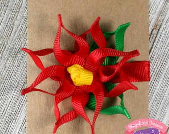 Mini Poinsettia Christmas Hair Bow - Christmas Flower Hair Clip - Poinsettia Pin - Baby Christmas Barrette - Toddler Poinsettia Clippie