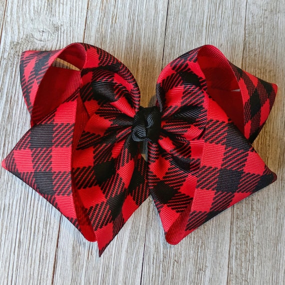 4.5”Handmade Buffalo Plaid //Red Black Christmas Holiday Boutique Hair Bow