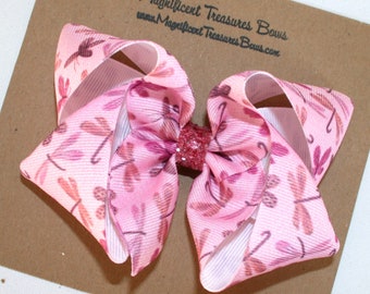 4" Pink Butterfly Dragonfly Hair Bow - Spring Boutique Ribbon Bow - Butterflies - Summer Girls Bow - 4 Inch -Bugs
