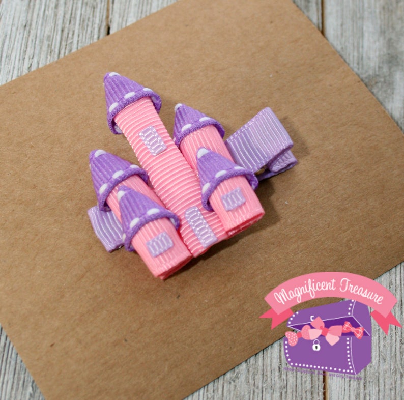 Castle Hair Clip  Pink and Purple Princess Castle Hair Bow  image 1