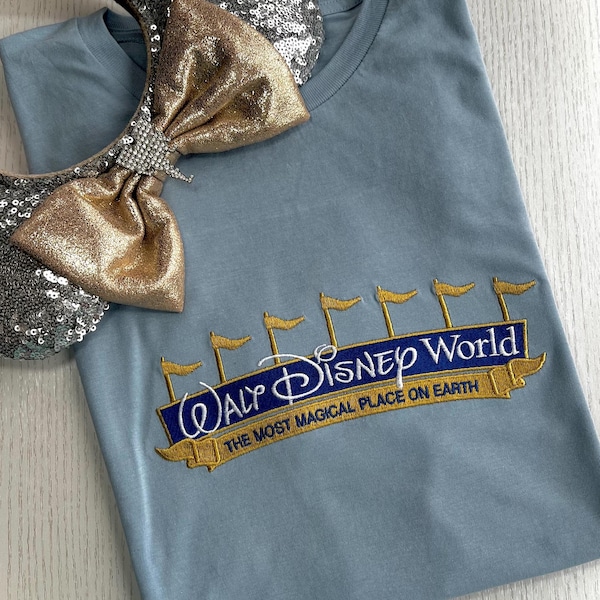 Disneyworld blue and gold sign inspired Embroidered Unisex top T-shirt Sweatshirt Hoodie