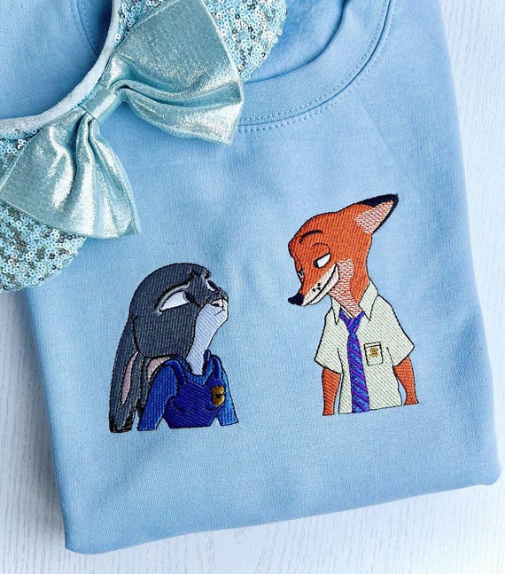 ズートピア ニックとジュディ 刺繍 ユニセックス トップス Tシャツ