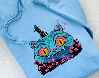 Camiseta unisex bordada con capucha de K-Pop Demons Derpy the Blue Tiger Cat