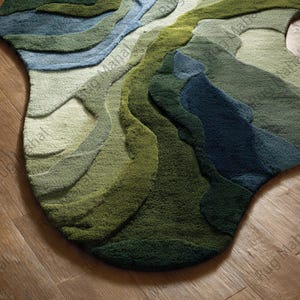 River Terrain Rug – Irregular Shape Wool Rug, 3D Carved Modern Rug, Nature Inspired Luxury Area Rug