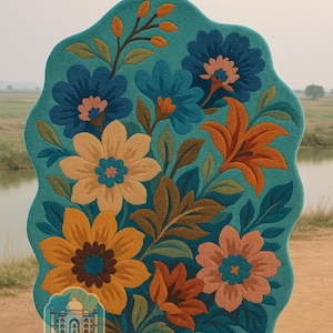 Colorful Floral Tufted Wool Rug | Handmade Irregular Boho Accent Carpet for Living Room, Bedroom, Nursery, Studio