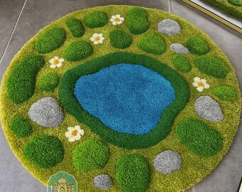 3D Pond Tufted Rug – Handmade Round Fluffy Carpet