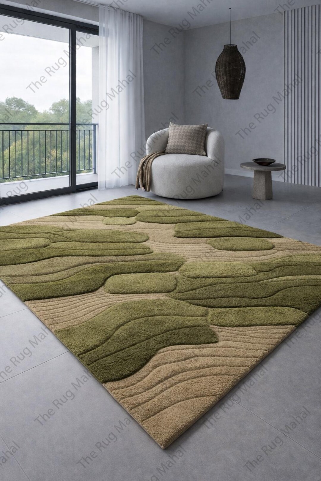 Hand-tufted Green Landscape Wool Rug | Nature Inspired High-low Pile ...