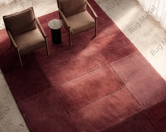 Hand Tufted Burgundy Wool Rug – hand made Modern Geometric Area Carpet