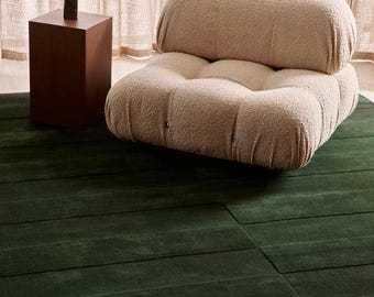 Striped Green Rug Minimalist Panel Olive Green Area Rug, Textured Modern Rug, Japandi Rug, Living Room Rug, Custom Size Rug