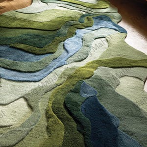 River Terrain Rug – Irregular Shape Wool Rug, 3D Carved Modern Rug, Nature Inspired Luxury Area Rug