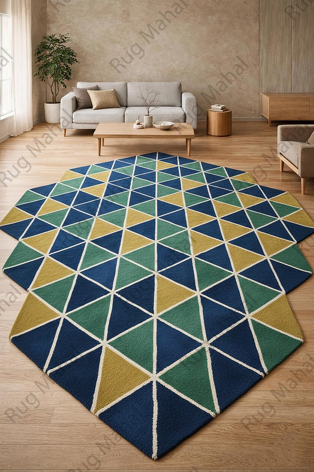 Geometric Area Rug, Modern Polygon Shape Rug, Colorful Triangle Pattern ...