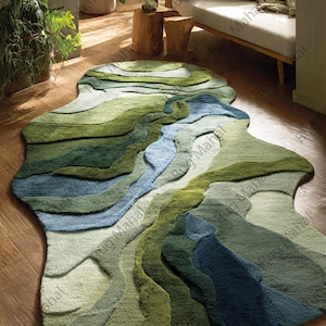 River Terrain Rug – Irregular Shape Wool Rug, 3D Carved Modern Rug, Nature Inspired Luxury Area Rug