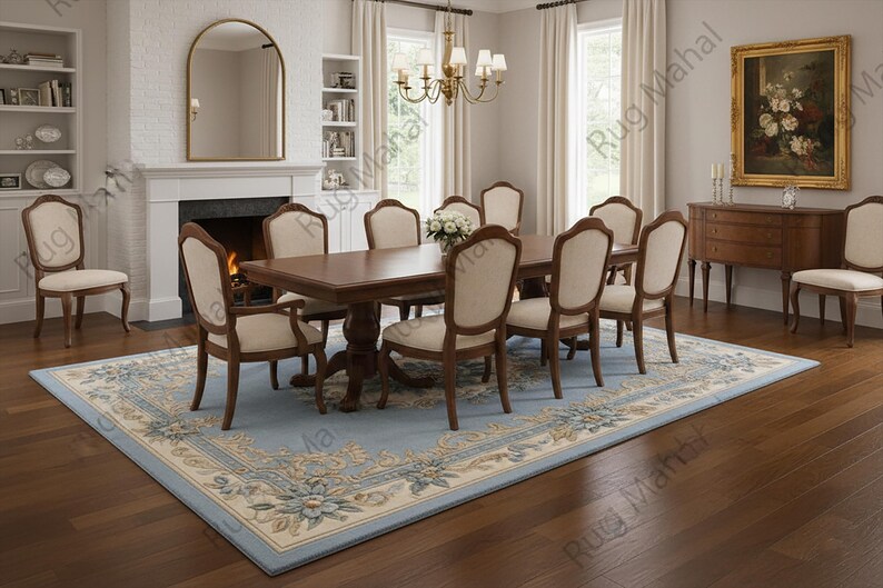 Blue Floral Area Rug, Traditional Classic Rug, Vintage Style Living ...