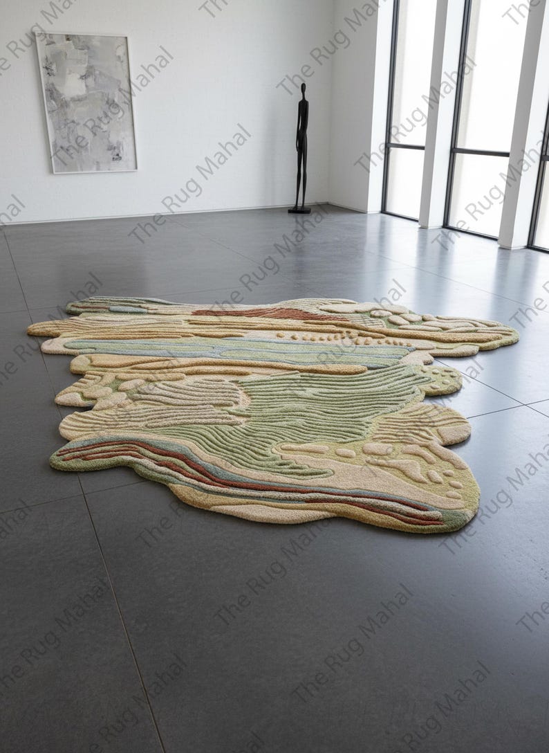 Hand Tufted Organic Wool Rug, Sculpted Landscape Area Rug, Modern ...