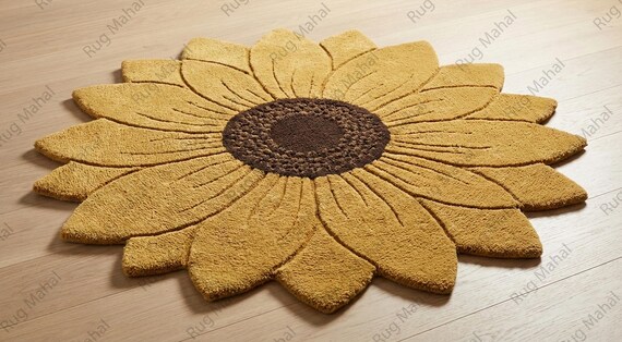 Hand Tufted Sunflower Woolen Carpet for Floor Decor, Cozy Home,Bedroom, Courtyard, Living Room, Kids, Cabin, Bedroom, Reading Nook gif te