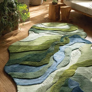 River Terrain Rug – Irregular Shape Wool Rug, 3D Carved Modern Rug, Nature Inspired Luxury Area Rug