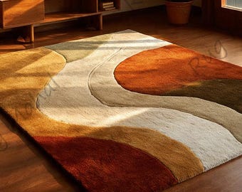 Hand-Tufted Wool Rug – Retro Abstract Sculptural Design Teppich