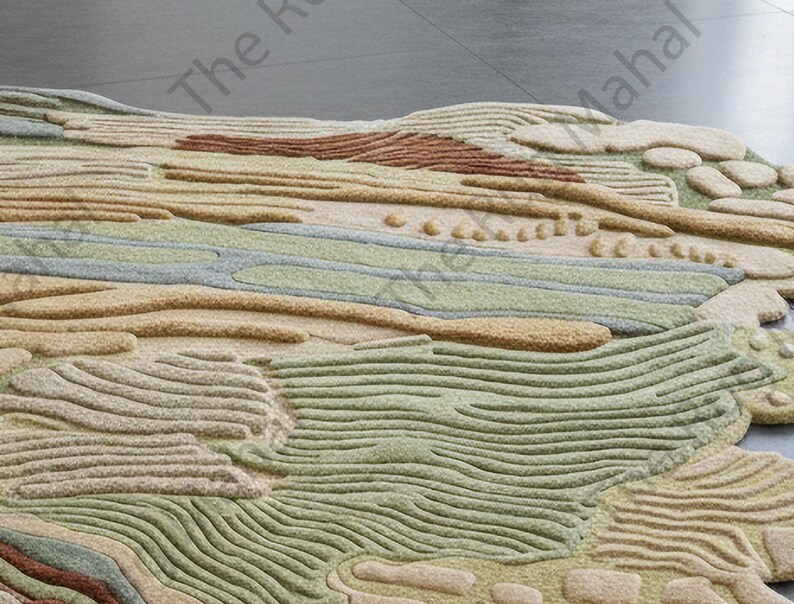 Hand Tufted Organic Wool Rug, Sculpted Landscape Area Rug, Modern ...