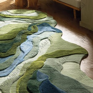 River Terrain Rug – Irregular Shape Wool Rug, 3D Carved Modern Rug, Nature Inspired Luxury Area Rug