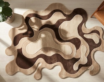 Hand Tufted Abstract Rug Irregular Shape Rug Modern Neutral Rug Organic Shape Wool Rug Beige Brown Area Rug Contemporary Designer Custom Rug