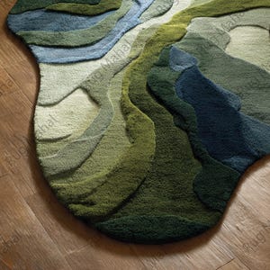 River Terrain Rug – Irregular Shape Wool Rug, 3D Carved Modern Rug, Nature Inspired Luxury Area Rug