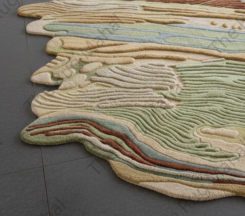 Hand Tufted Organic Wool Rug, Sculpted Landscape Area Rug, Modern ...