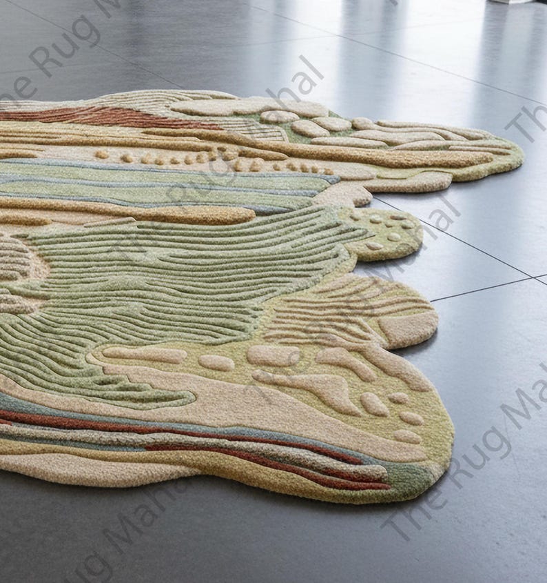 Hand Tufted Organic Wool Rug, Sculpted Landscape Area Rug, Modern ...