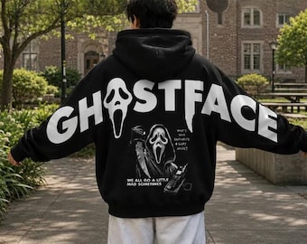 Sudadera con capucha de Ghostface de la película Scream, camiseta de Ghostface, sudadera de terror de Halloween, sudadera con capucha de Halloween Arm to Arm, Horror Arm to Arm Scream Woodsboro