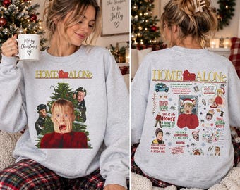 Sudadera vintage de Solo en casa, sudadera de película navideña, ropa navideña a juego para la familia, temporada navideña, camiseta navideña, suéter navideño de Solo en casa