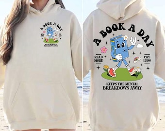 Retro A Book A Day Keep The Mental Breakdown weg 2-zijdig shirt, boekcadeau, cadeau boekenliefhebber, shirt leesboek, boekenwurmcadeau, boekenclubcadeau