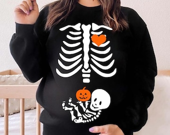 Sweatshirt vrouwen röntgenskelet Halloween-zwangerschapst-shirt - Casual, gezellige Halloween-herfst Spooky Season-top voor zwangere aanstaande moederschapst-shirts