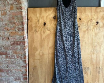 Vintage 90s Andrea Polizzi for Rex Lester Silver Metallic Evening Dress Size 8