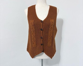 Vintage 70s Whitefish Bay Brown Knit Sweater Vest Sz S