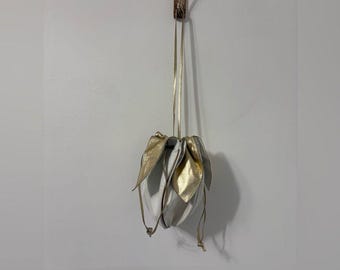Vintage 80s Metallic Gold White Drawstring Petal Bucket Purse