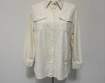Vintage Louise Paris Linen Blend Cream White Button Up Shirt Sz L